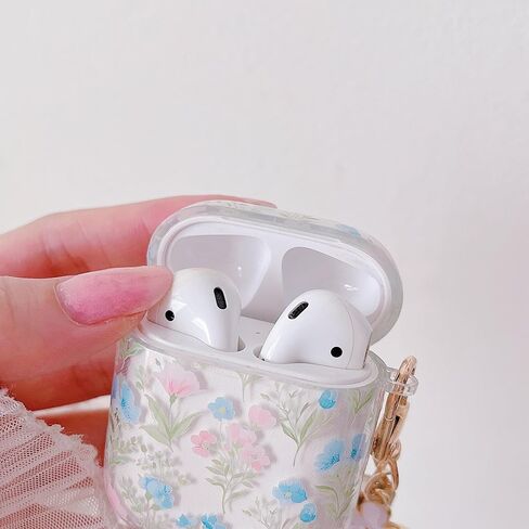 Minscose متوافق مع AirPods 4 حالة واضحة ، تصميم نمط زهرة كرتون لطيف مع سلسلة مفاتيح الأزهار الجمالية لينة TPU الحماية غطاء الصدمات للـ AirPods 4 للنساء للبنات in Kuwait