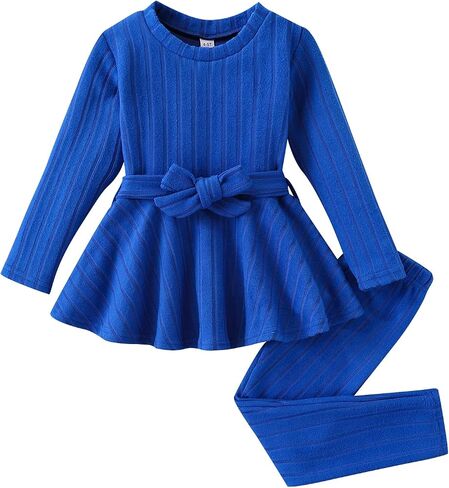 Ayzozuy Toddler Baby Girl Clothes Floral Outfit Ruffle Sleeve Shirt with Headband 3PC Pant Set Fall Clothing for Girl in Kuwait