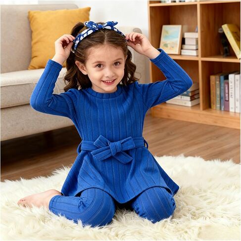 Ayzozuy Toddler Baby Girl Clothes Floral Outfit Ruffle Sleeve Shirt with Headband 3PC Pant Set Fall Clothing for Girl in Kuwait