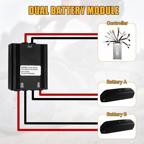 محول تفريغ البطارية المزدوج للدراجة E ، DC 20V-72V DC Dual Batter Back Switch Balancer XT60 لزيادة السعة عن طريق توصيل بطاريتين في وحدة معادلة متوازية (30A) in Kuwait