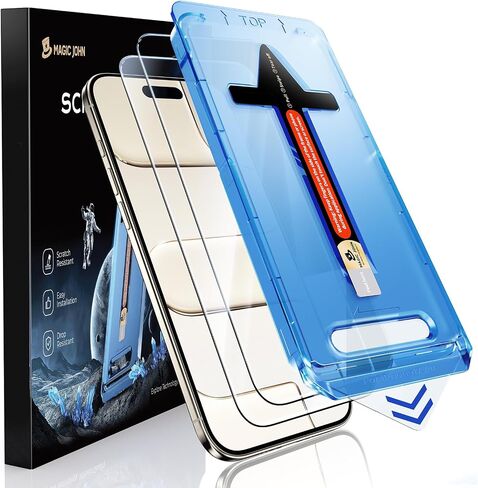 Magic John 2 Pack for iPhone 17 Pro 6.3 بوصة واقي شاشة زجاجي مقسى ، تلقائي للتشويش ، خالية من الفقاعات ، HD واضحة وسهلة التثبيت in Kuwait