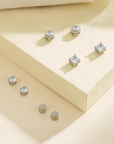 SIISPRI Magnetic Stud Earrings for Women Men, Non-piercing CZ Halo Studs, Hypoallergenic 18K Gold Plated Surgical Steel Clip on Stud Earrings Set for Sensitive Ears in Saudi Arabia