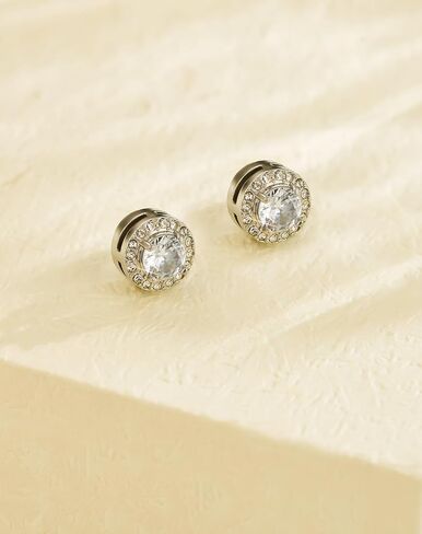 SIISPRI Magnetic Stud Earrings for Women Men, Non-piercing CZ Halo Studs, Hypoallergenic 18K Gold Plated Surgical Steel Clip on Stud Earrings Set for Sensitive Ears in Saudi Arabia