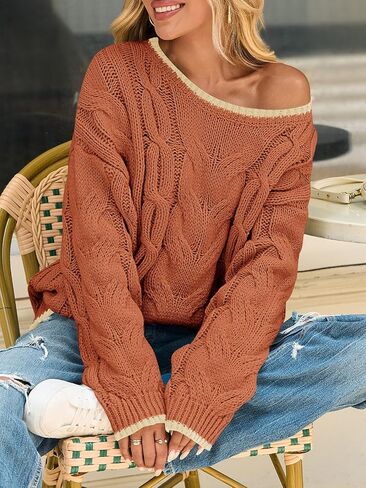 Saodimallsu Womens Oversized Sweater Casual Cable Knit Color Block Crewneck Pullover 2025 Fall Winter Chunky Trendy Sweaters in Saudi Arabia