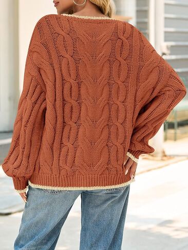 Saodimallsu Womens Oversized Sweater Casual Cable Knit Color Block Crewneck Pullover 2025 Fall Winter Chunky Trendy Sweaters in Saudi Arabia