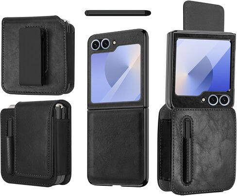 Premium 3-Piece Phone Case Set for Samsung Galaxy Z Flip 7 - Belt Holster, Magnetic Closure, Screen Protector - Stylish Pu Leather - Equipped with S Pen (Blue, Samsung Galaxy Z Flip7) in Saudi Arabia