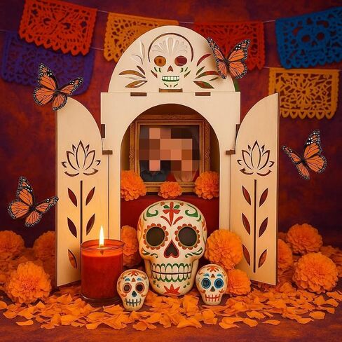ديكور Dia De Los Muertos، يوم خشبي للمذبح الميت - صندوق ظل صغير Ofrenda، Papel Picado لديكورات Dia De Los Muertos in Saudi Arabia