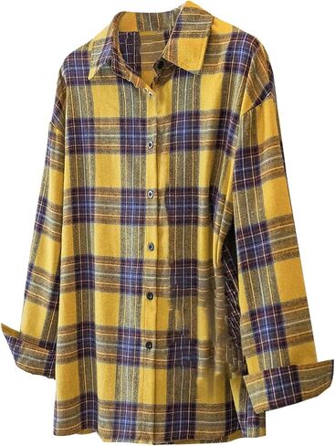 SweatyRocks Women's Vintage Button Down Long Sleeve Flannel Plaid Collared Shirt Shacket Blouse in Saudi Arabia