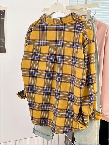SweatyRocks Women's Vintage Button Down Long Sleeve Flannel Plaid Collared Shirt Shacket Blouse in Saudi Arabia