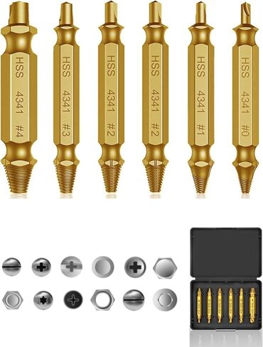 Damaged Screw Extractor Set - Remover for Stripped Screws Nuts Bolts, Drill Bit Tools for Easy Removal of Rusty Broken Hardware, 6PC HSS Drill Bit Bolt Extractor Kit, Hardware Gifts for Men (Black) in Saudi Arabia