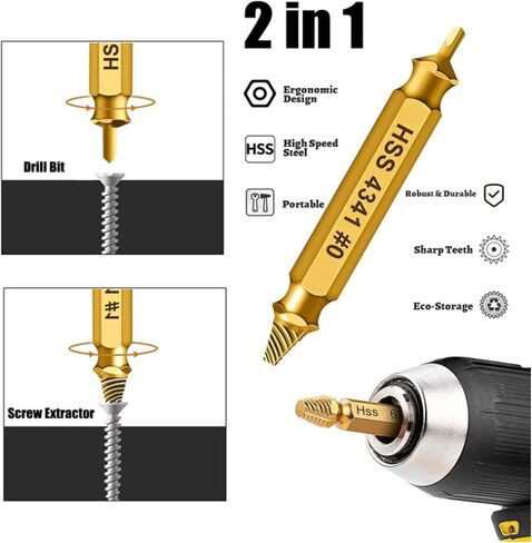 Damaged Screw Extractor Set - Remover for Stripped Screws Nuts Bolts, Drill Bit Tools for Easy Removal of Rusty Broken Hardware, 6PC HSS Drill Bit Bolt Extractor Kit, Hardware Gifts for Men (Black) in Saudi Arabia