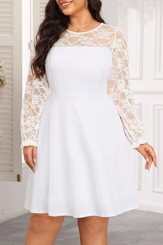 Plus Size Cocktail Dress - Lace Wedding Guest Party Crew Neck Short A Line Dresses Women in Saudi Arabia