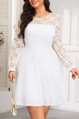 Plus Size Cocktail Dress - Lace Wedding Guest Party Crew Neck Short A Line Dresses Women in Saudi Arabia