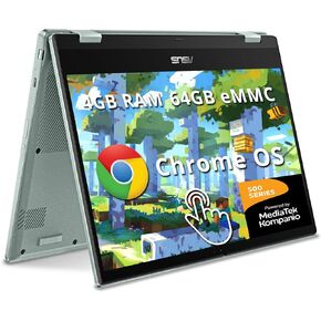 ASUS Chromebook C425 Clamshell Laptop ، 14 "FHD 4-Way Nanoedge ، Intel Core M3-8100Y Processor ، 4GB RAM ، تخزين EMMC 128GB ، KB الخلفية ، Silver ، OS Chrome ، C425TA-AS348F (REDENED) in Kuwait