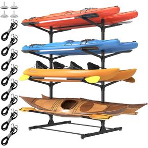 رف تخزين LotFun Kayak، حامل كاياك قائم بذاته شديد التحمل وقابل للتعديل، مرآب تخزين داخلي وخارجي، مع عجلات ووسادة قدم، لزوارق الكاياك، وSUPs، والزوارق، وألواح ركوب الأمواج (مستويين) in Kuwait