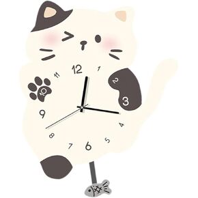 ساعة حائط معلقة على شكل قطة من Qianly، زخرفة جدارية مع ذيل متأرجح، ساعة بندول صامتة للمكتب، غرفة المعيشة، ديكور المنزل، أسود أبيض in Kuwait