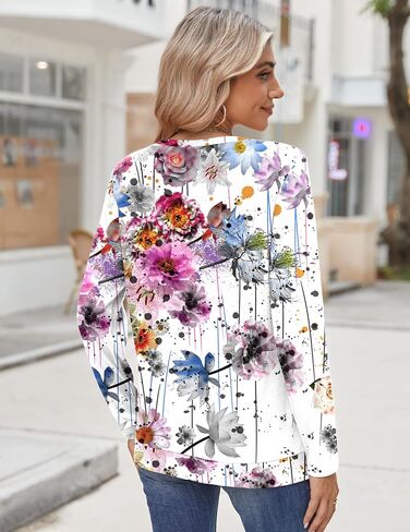 Zeagoo Boho Blouses and Tops 2025 Women's Casual Floral Tops Long Sleeve T Shirts Round Neck Tunic Tops XL in Saudi Arabia