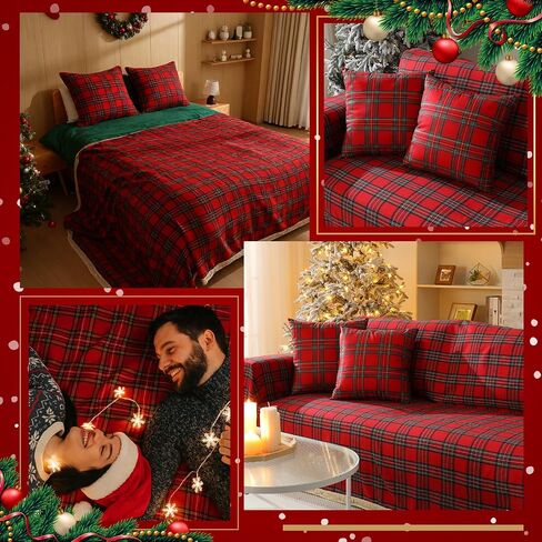 Oudain Christmas Buffalo Plaid Couch Cover Sets 71"x 134" Checkered Red and Green Sofa Covers with 2 Pillowcase Christmas Decorations 3 Seater for Room Furniture Protector in Saudi Arabia