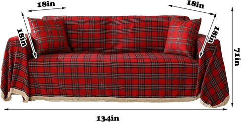 Oudain Christmas Buffalo Plaid Couch Cover Sets 71"x 134" Checkered Red and Green Sofa Covers with 2 Pillowcase Christmas Decorations 3 Seater for Room Furniture Protector in Saudi Arabia