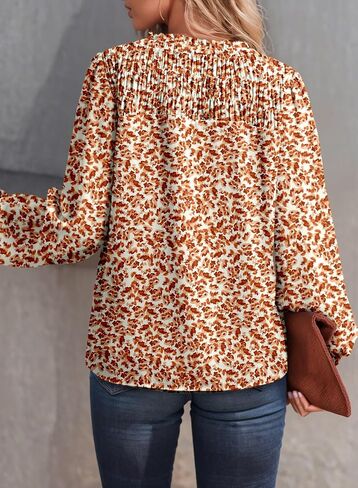 Dokotoo Women's Casual V Neck Alicia Floral Print Smocked Long Sleeve Chiffon Blouses Bohemian Top Shirts in Kuwait