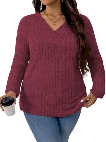 VISLILY Plus-Size-Sweaters for Women Trendy Long Sleeve V Neck Shirts Loose Lightweight Tops Casual Knit Pullover Tunics in Saudi Arabia