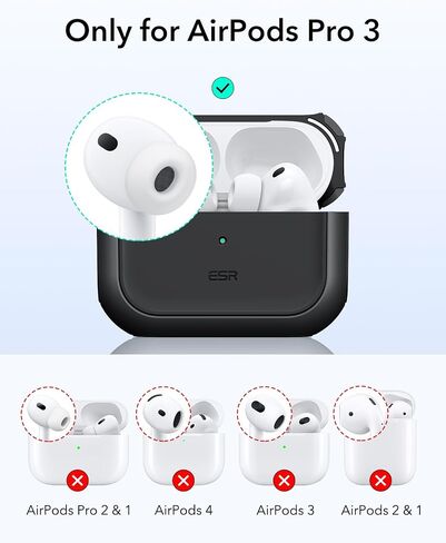 ESR لـ AirPods Pro 3 Case ، متوافق مع Airpods Pro Case 3rd Generation (2025) ، متوافق مع Magsafe ، غطاء الحماية الكامل للانخفاض مع الحبل ، الأسود in Saudi Arabia