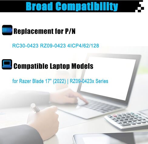 RC30-0248 Laptop Battery Replacement for Razer Blade 15 2018 Advanced RZ09-02386E92 RZ09-02385 RZ09-02386 RZ09-02886 RZ09-02887 RZ09-02888 RZ09-0301 RZ09-0313 RZ09-0409x Series 4ICP4/55/162 15.4V 80Wh in Saudi Arabia