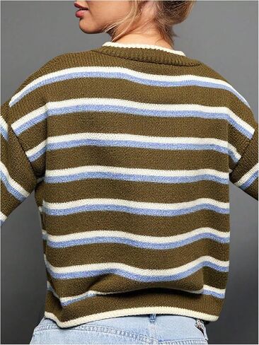 Milumia Women's Striped Button Cardigan Sweater Knit Long Sleeve Going Out Crop Cardigans in Saudi Arabia