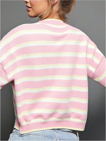 Milumia Women's Striped Button Cardigan Sweater Knit Long Sleeve Going Out Crop Cardigans in Saudi Arabia
