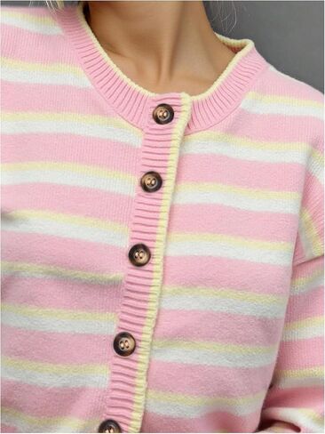 Milumia Women's Striped Button Cardigan Sweater Knit Long Sleeve Going Out Crop Cardigans in Saudi Arabia
