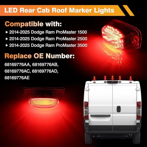 LED Front Cab Roof Marker Lights Compatible with 2014-2025 Dodge Ram ProMaster 1500 2500 3500 Front Roof Mounted Cab Lights Top Clearance Running Lamps Replaces 68232473AA, 5PCS in Kuwait