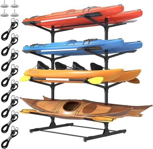 رف تخزين LotFun Kayak، حامل كاياك قائم بذاته شديد التحمل وقابل للتعديل، مرآب تخزين داخلي وخارجي، مع عجلات ووسادة قدم، لزوارق الكاياك، وSUPs، والزوارق، وألواح ركوب الأمواج (مستويين) in Kuwait