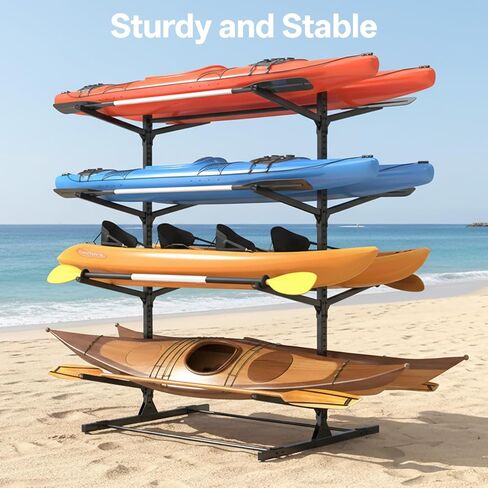 رف تخزين LotFun Kayak، حامل كاياك قائم بذاته شديد التحمل وقابل للتعديل، مرآب تخزين داخلي وخارجي، مع عجلات ووسادة قدم، لزوارق الكاياك، وSUPs، والزوارق، وألواح ركوب الأمواج (مستويين) in Kuwait