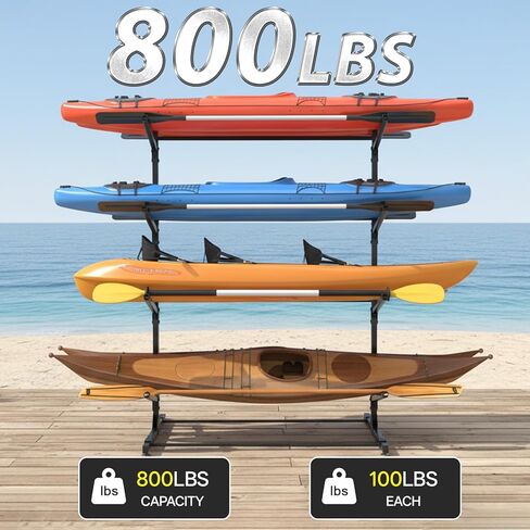 رف تخزين LotFun Kayak، حامل كاياك قائم بذاته شديد التحمل وقابل للتعديل، مرآب تخزين داخلي وخارجي، مع عجلات ووسادة قدم، لزوارق الكاياك، وSUPs، والزوارق، وألواح ركوب الأمواج (مستويين) in Kuwait