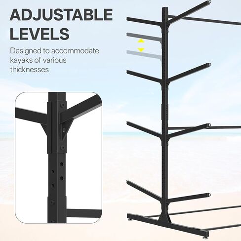 رف تخزين LotFun Kayak، حامل كاياك قائم بذاته شديد التحمل وقابل للتعديل، مرآب تخزين داخلي وخارجي، مع عجلات ووسادة قدم، لزوارق الكاياك، وSUPs، والزوارق، وألواح ركوب الأمواج (مستويين) in Kuwait