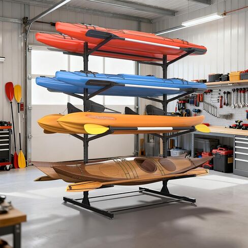 رف تخزين LotFun Kayak، حامل كاياك قائم بذاته شديد التحمل وقابل للتعديل، مرآب تخزين داخلي وخارجي، مع عجلات ووسادة قدم، لزوارق الكاياك، وSUPs، والزوارق، وألواح ركوب الأمواج (مستويين) in Kuwait