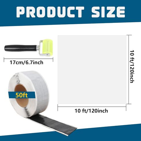 قماش القنب ذاتي اللصق | قماش سقف متين مقاس 5 × 5 بوصات مع شريط بوتيل ذاتي اللصق أبيض متعدد الأغراض سميك ومقاوم للأشعة فوق البنفسجية قماش مقاوم للماء للتسريبات وإصلاحات السقف in Kuwait