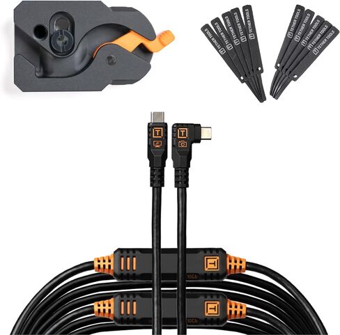 Tether Tools TetherGuard LeverLock Plate Camera Port Protection Tripod Plate for Cable Management & TetherPro Optima 10G High-Speed 31 ft. Straight to Right Angle USB-C to USB-C Cable Orange in Saudi Arabia
