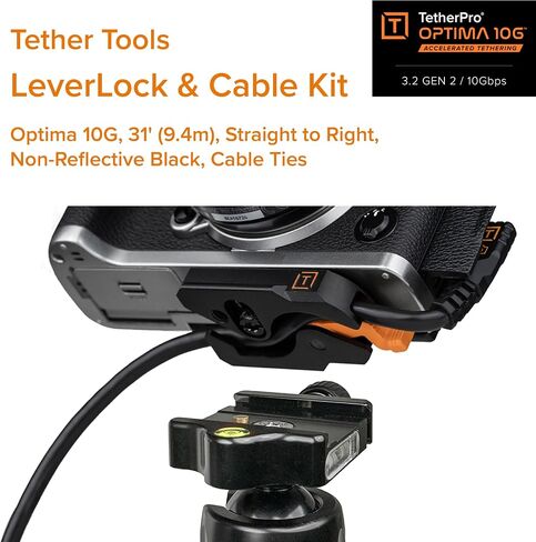 Tether Tools TetherGuard LeverLock Plate Camera Port Protection Tripod Plate for Cable Management & TetherPro Optima 10G High-Speed 31 ft. Straight to Right Angle USB-C to USB-C Cable Orange in Saudi Arabia