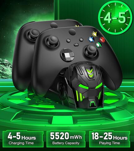 Rechargeable Controller Charger Station with 2X 5520mWh Battery Pack Compatible with Xbox Series X/S/Xbox One/One X/One S Elite, Controller Accessories Storage Kit with 4 Battery Cases in Saudi Arabia