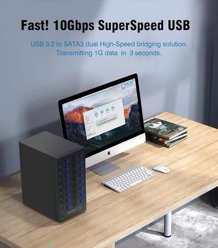 5 Bay USB 3.2 Type-C 10Gbps Daisy-Chain Hard Drive Enclosure DAS, Support 120TB (5X 24TB) 2.5" & 3.5" SATA HDD/SSD in Kuwait