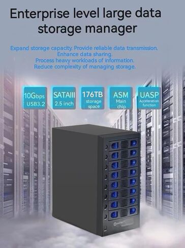 5 Bay USB 3.2 Type-C 10Gbps Daisy-Chain Hard Drive Enclosure DAS, Support 120TB (5X 24TB) 2.5" & 3.5" SATA HDD/SSD in Kuwait