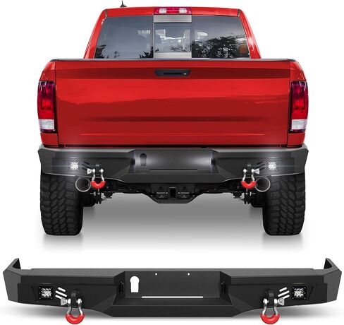 المصد الأمامي Ram 1500 لـ 2013-2018 Ram 1500 (باستثناء Rebel) و2019-2024 Ram 1500 Classic فقط، مع مصابيح LED وحلقات على شكل حرف D ودعامة لوحة الترخيص in Kuwait