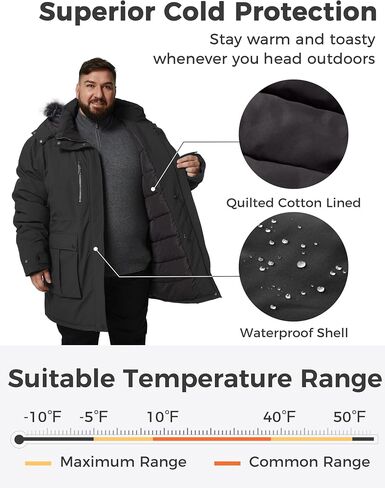 Wantdo Men's Big and Tall Winter Coat Warm Long Puffer Jacket Thickened Snow Parka Outerwear with Removable Fur Hood in Saudi Arabia