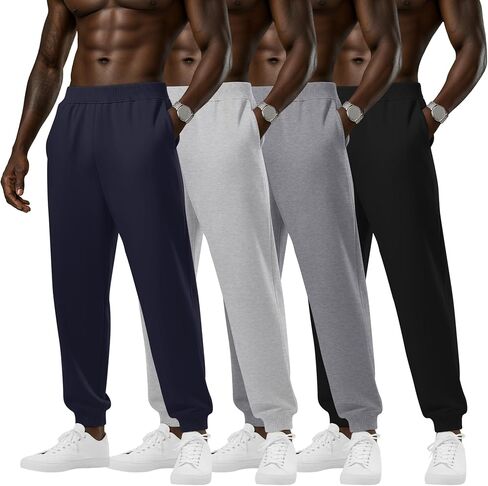 4 Pack Men's Sweatpants Casual Ribbed Tapered Athletic Baggy Joggers Workout Lightweight Track Pants with Pockets in Saudi Arabia