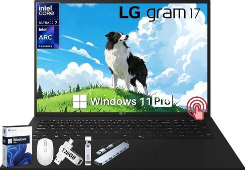 LG GRAM 17 Touchscreen Lapelot Copilot+ PC ، عرض 17 "WQXGA ، Intel Ultra 7 Series 2 258V ، 32 GB RAM ، 4 TB SSD ، Intel ARC Graphics ، Backlit ، Wi-Fi 7 ، Windows 11 Pro in Kuwait