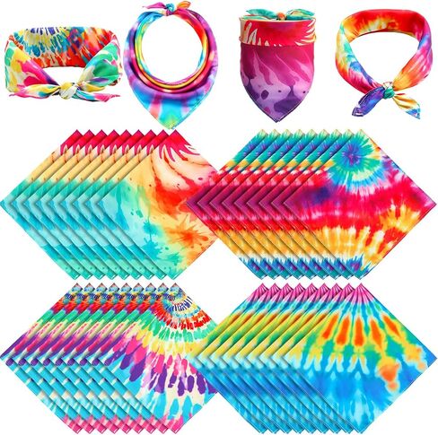 Toulite Tie Dye Bandanas Bulk Rainbow Psychedelic Pattern Bandana for Men Women Hippie Pet Halloween Party Accessories in Saudi Arabia