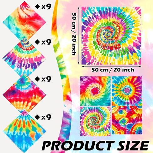 Toulite Tie Dye Bandanas Bulk Rainbow Psychedelic Pattern Bandana for Men Women Hippie Pet Halloween Party Accessories in Saudi Arabia