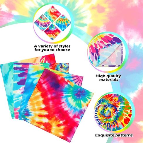 Toulite Tie Dye Bandanas Bulk Rainbow Psychedelic Pattern Bandana for Men Women Hippie Pet Halloween Party Accessories in Saudi Arabia