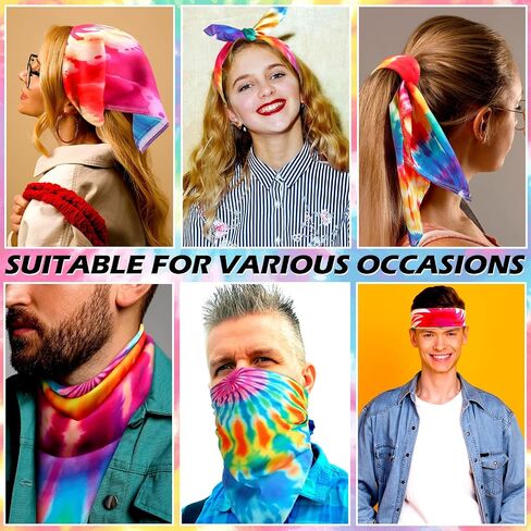 Toulite Tie Dye Bandanas Bulk Rainbow Psychedelic Pattern Bandana for Men Women Hippie Pet Halloween Party Accessories in Saudi Arabia